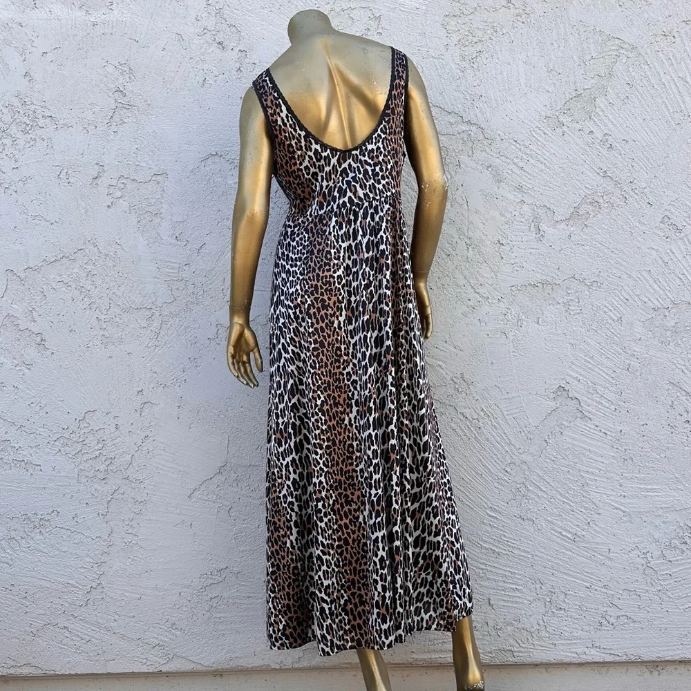 True Vintage nylon Leopard Print Maxi Nightgown sleeveless v-neck tank Dress